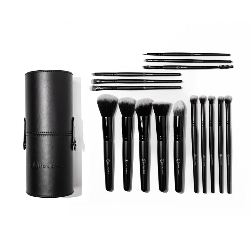 LUXX 16-Piece Makeup Brush Set: vegan brush kit with travel bucket LUXX Junkie