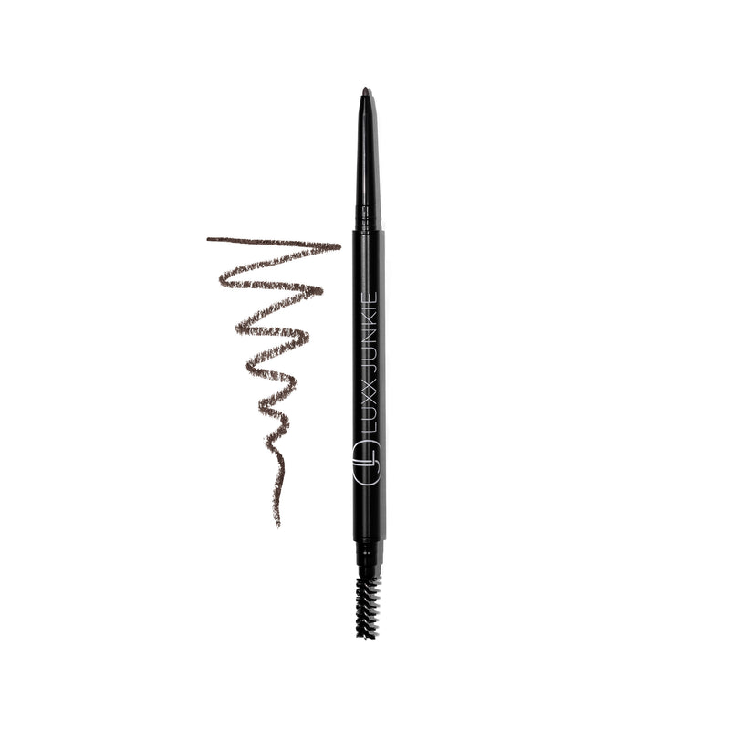 Black/Brown Precision Eyebrow Pencil: LUXX Junkie vegan dual-ended dark brow pencil