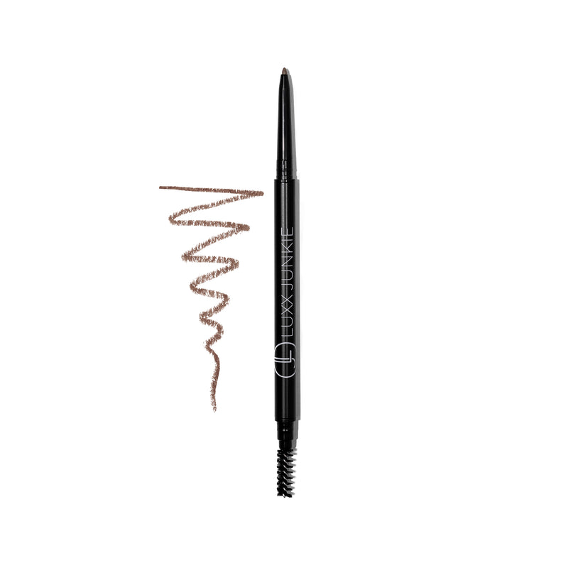Medium Brown Precision Eyebrow Pencil: LUXX Junkie vegan dual-ended brunette brow