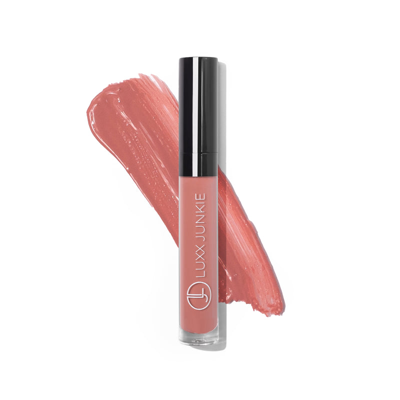 Nudest Velvet Liquid Lipstick: LUXX Junkie vegan beige nude lipstick with packaging